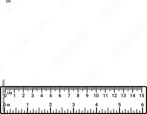 Bild auf Leinwand Black and white vector line art illustration of a ruler measuring tool, featurin