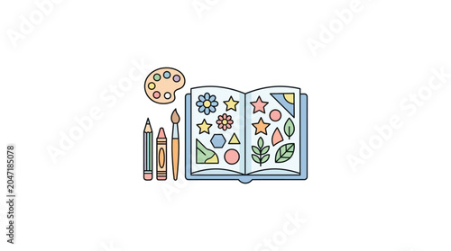 Colorful Art Supplies and Creative Workbook Scene