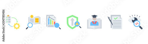 Schilderij op canvas Compliance Management icon set includes Policy Implementation, Auditing, Reporting, Risk Assessment, Training, Documentation, and Monitoring to ensure compliance