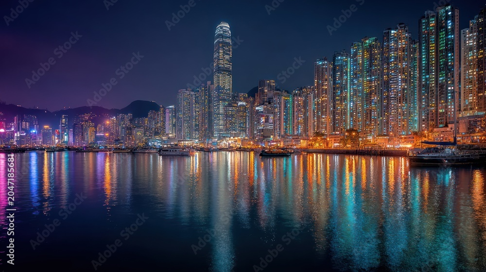 Naklejka premium City skyline illuminated night scene