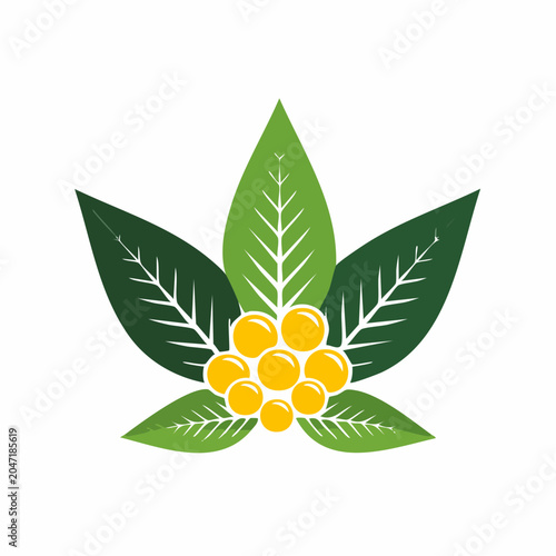 Stylized illustration of green leaves and yellow berries