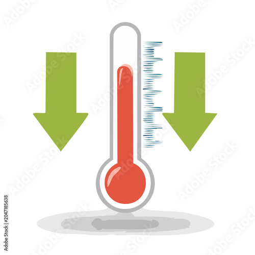 Thermometer showing low temperature with downward arrows