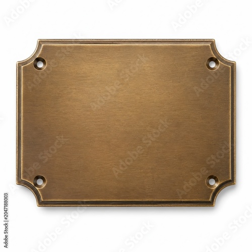 Rectangular blank bronze nameplate plaque with scalloped decorative corners and visible countersunk screw holes satin bronze finish with subtle edge wear clean unengraved surface for memorial