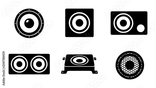 Bild auf Leinwand Audio Speaker Icons, Sound System Vector Graphics, Music Equipment Set, Subwoofe