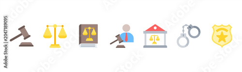 Canvastavla Legal and justice icons featuring Gavel, Scales of Justice, Law Book, Judge, Court, Handcuffs, Police Badge