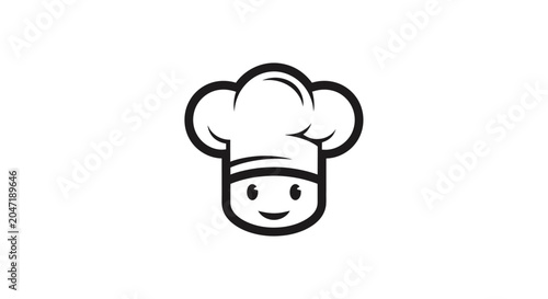 Smiling chef hat character head vector line art.