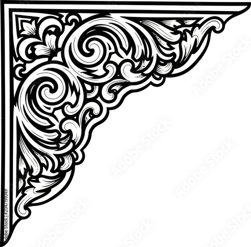 Elaborate Corner Ornament with Swirls and Floral Accents.