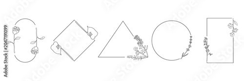 Photos Set of five geometric frames decorated with delicate floral line art, including