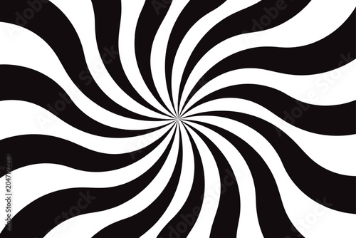 Abstract black and white spiral swirl background with optical illusion waves