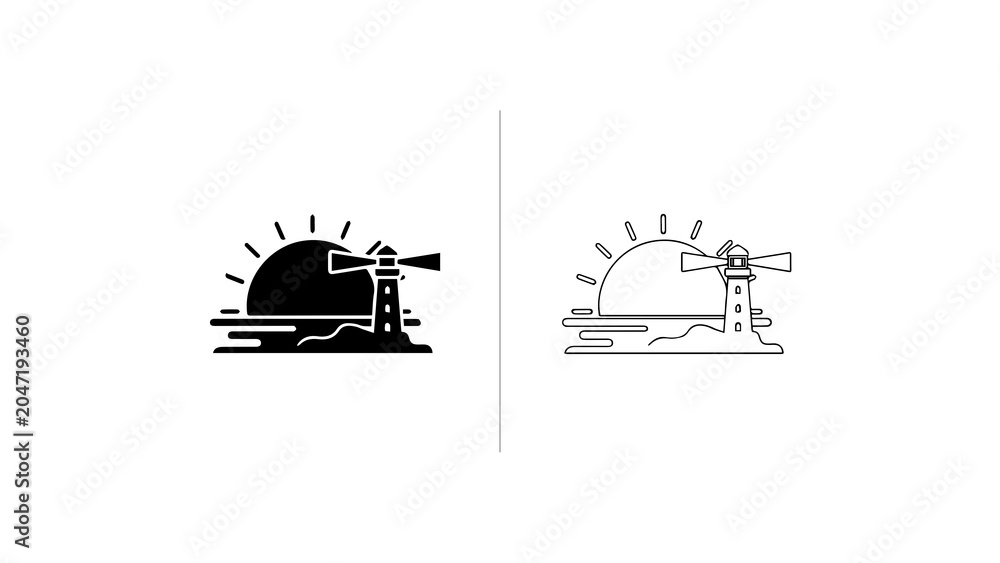 Obraz premium Minimalist Lighthouse Icon Set At Sunset
