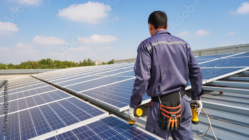 Tableau sur toile Solar panel installation and maintenance by professional technicians