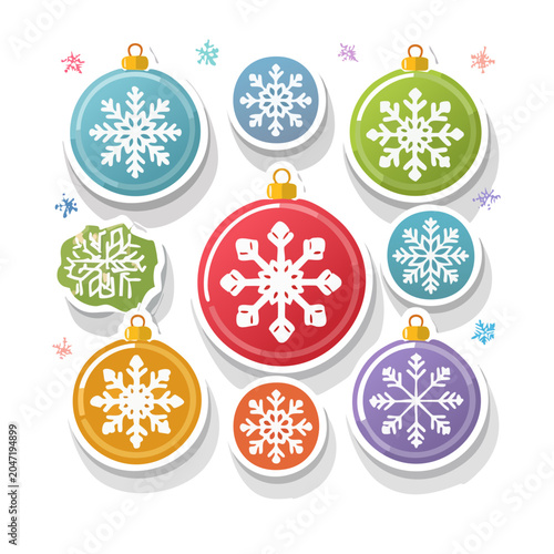 Colorful Christmas Ornaments with Snowflakes