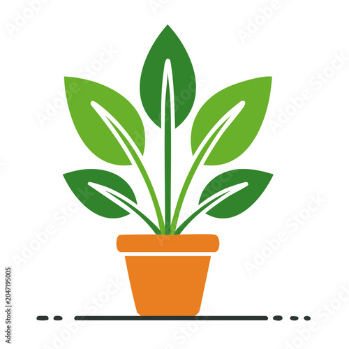 Flat design icon of a green potted plant in an orange pot