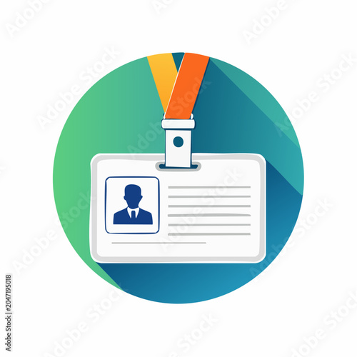 Flat design identification card with lanyard