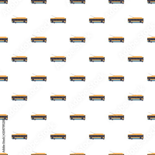 Slika na platnu Yellow electric city trolleybuses forming a continuous geometric pattern on a wh