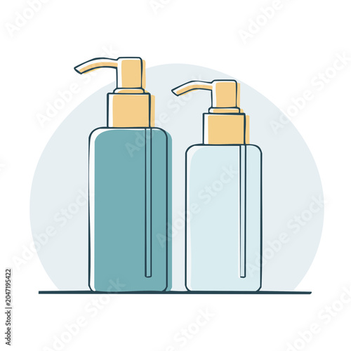 Two dispenser bottles with pumps, flat design illustration