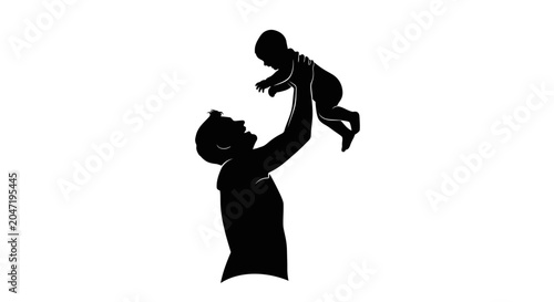 Cuadro en lienzo Silhouette of a man holding baby up in the air joyful family moment love and car