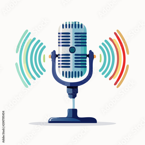 Vintage microphone with sound waves illustration