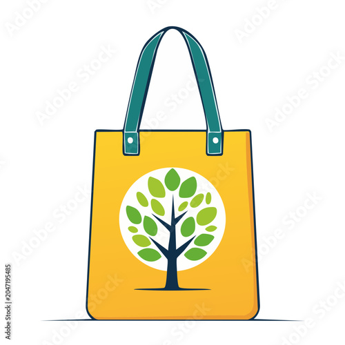 Yellow tote bag with green tree logo on white background