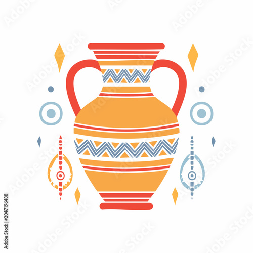 Stylized Ancient Amphora with Geometric Patterns