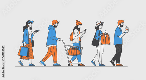 People walking in a line.