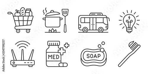 Bild auf Leinwand set icons urban daily life essentials, modern life routine, daily necessities ed