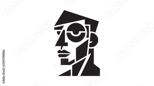 Abstract geometric portrait of a man in a minimalist black and white style.