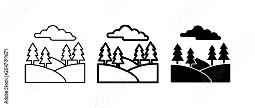 Fotografie Forest Landscape Icons, Nature Scene Vectors, Outdoor Environment Graphics, Tree