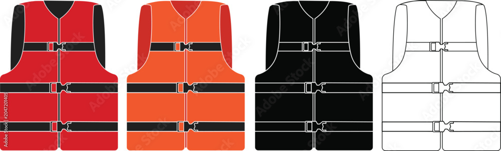 Εκτύπωση καμβά Life jacket vector set featuring colorful clipart, bold silhouette and clean outline styles
