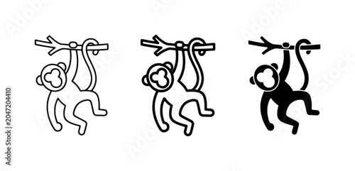 Foto Monkey hanging on branch icons, playful primate vector graphics, jungle animal s