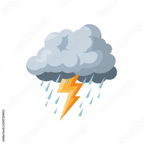Fotografie Electric stormy weather icon with rain.