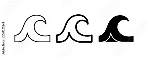 Bild auf Leinwand Ocean Wave Icons, Sea Swell Symbols, Water Ripple Graphics, Minimalist Marine De