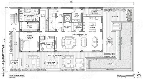 Canvastavla Detailed floor plan of a highend penthouse with private elevator and infinity po