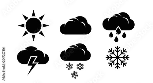 Foto Weather forecast icons set symbols for sun clouds rain snow lightning