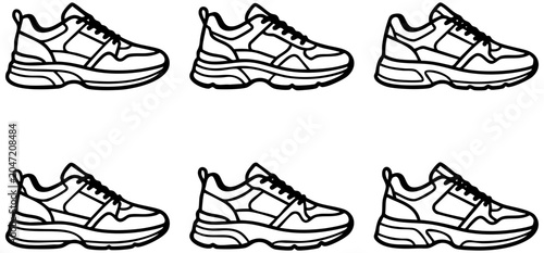 Foto Minimalist black and white vector illustration showing multiple stylish athletic