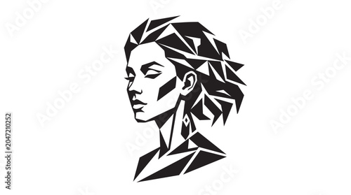 Stylized geometric portrait of a woman with modern abstract hair design.