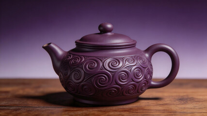 Purple teapot with spiral patterns emphasizing modern aesthetics and minimalist design