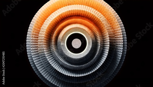 Spiral vortex motion abstract pattern with glowing orange and black gradient in dark background