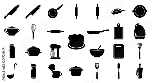 Photos Kitchen utensils and tools icons for cooking