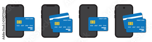 Billede på lærred phone with payment card icon, vector illustration