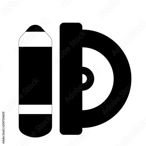 Drafting and Geometric, Pencil and protractor icon vector, Monochromatic minimalist design and geometry tool illustration.