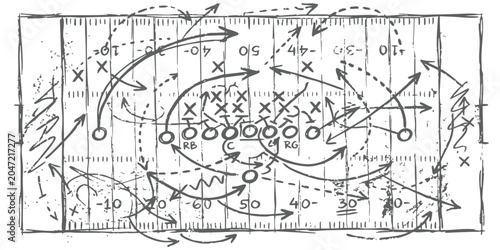 Tableau sur toile Hand drawn american football play diagram with strategic arrows and player posit