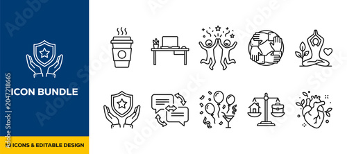 Obraz na plátne Hand drawn social lifestyle and wellness icons with coffee diversity scales and