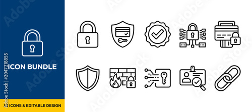 Foto Hand drawn cyber security and privacy icons with lock shield key and network pro