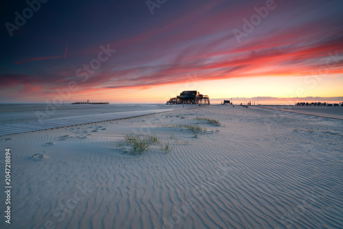 sunset on the beach on the North Sea
