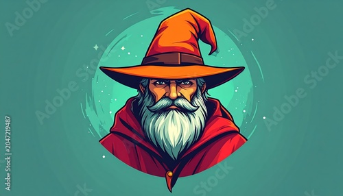 Mystical Wizard Portrait - A Colorful Illustration of a Wise Old Man with a Hat.