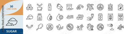 Fotografie Set of sugar production and manufacturing line icons with production refinery ma
