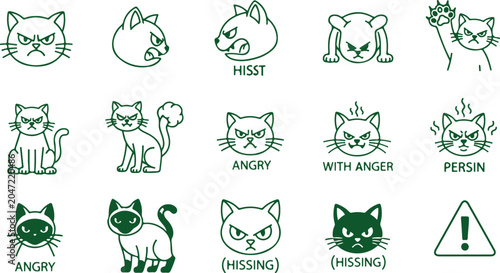 Tableau sur toile Collection of angry cat cartoon icons with different emotions and expressions, vector graphics