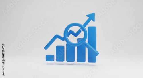 Analyzing Upward Trends: Blue 3D Growth Chart and Magnifier Icon