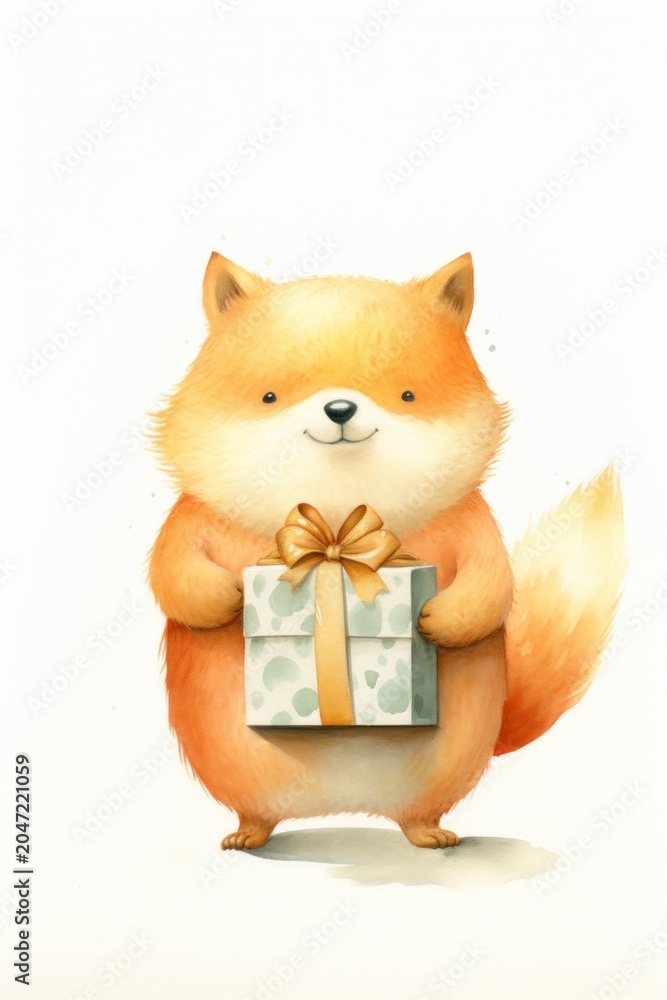 Naklejka premium Fox holding a gift boxs mammal animal rodent.